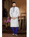 White Indian Mens Kurta Pyjama In Jacquard