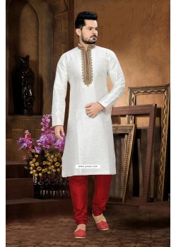 White Ethnic Wear Punjabi Kurta Pajama In Silk