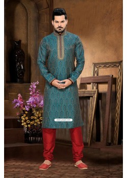 Blue Latest Indian Fashion Kurta Pajama In Jacquard