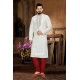 White Ethnic Indian Embroidered Kurta Pyjama In Cotton