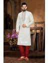 White Ethnic Indian Embroidered Kurta Pyjama In Cotton