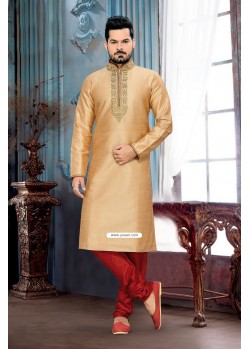 Ready-made Beige Designer Kurta Pajama In Art Silk