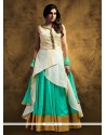 Winsome Resham Work Beige And Sea Green Anarkali Salwar Kameez