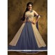 Spellbinding Beige And Blue Embroidered Work Long Choli Lehenga