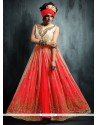 Fab Embroidered Work Beige And Peach Long Choli Lehenga