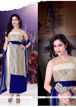 Blue And Off White Georgette Anarkali Suit