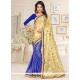 Impeccable Beige And Blue Designer Half N Half Saree