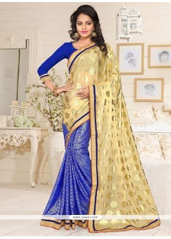 Impeccable Beige And Blue Designer Half N Half Saree