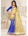 Impeccable Beige And Blue Designer Half N Half Saree