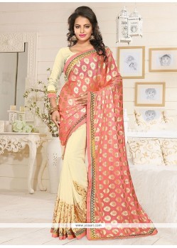 Topnotch Georgette Beige And Peach Designer Saree