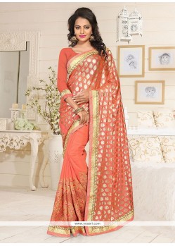 Mesmerizing Lycra Orange Designer Saree