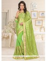 Delectable Georgette Green Lace Work Designer Saree