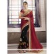 Lace Silk Half N Half Designer Saree In Black And Maroon