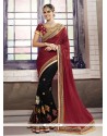 Lace Silk Half N Half Designer Saree In Black And Maroon