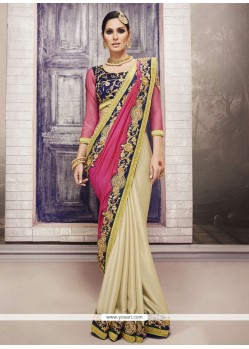 Immaculate Silk Beige And Pink Traditional Saree