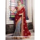 Classical Grey And Maroon Half N Half Designer Saree