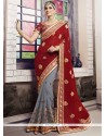 Classical Grey And Maroon Half N Half Designer Saree