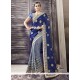 Dashing Blue And Grey Patch Border Work Half N Half Designer Saree