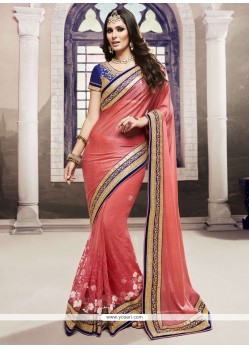 Monumental Lycra Peach Designer Saree