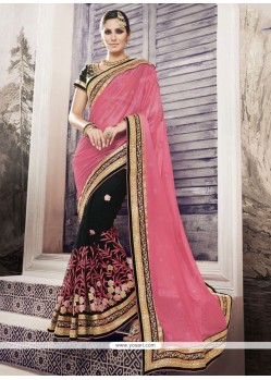 Impeccable Black Embroidered Work Net Trendy Saree