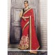 Chic Red Embroidered Work Net Classic Designer Saree