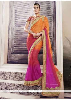 Arresting Multi Colour Patch Border Work Designer Saree