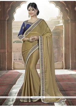 Mod Faux Chiffon Gold Patch Border Work Traditional Saree