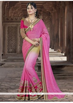 Sophisticated Hot Pink Faux Chiffon Classic Designer Saree