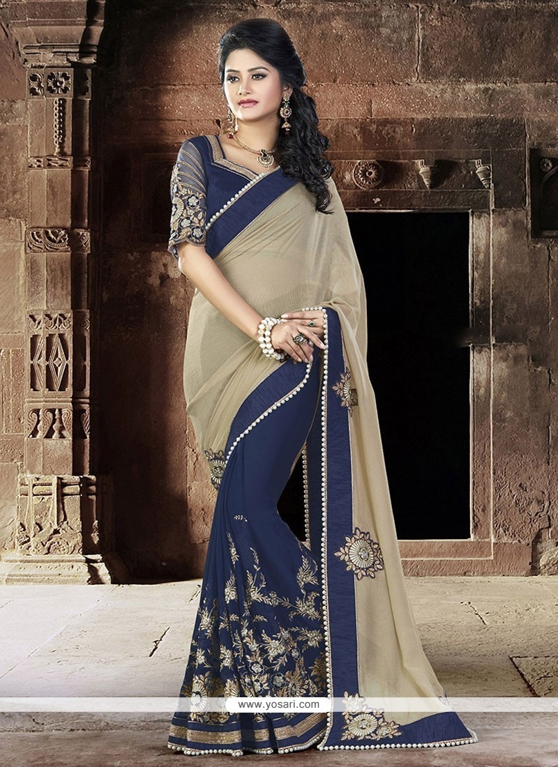 Buy Imperial Faux Chiffon Embroidered Work Classic Designer Saree Wedding Sarees