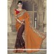 Sightly Brown Embroidered Work Faux Chiffon Classic Saree