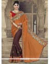 Sightly Brown Embroidered Work Faux Chiffon Classic Saree