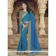 Exuberant Faux Chiffon Blue Embroidered Work Classic Designer Saree