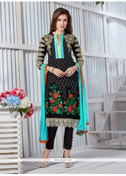 Thrilling Black Georgette Churidar Designer Suit