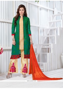 Glorious Green Resham Work Georgette Designer Palazzo Salwar Kameez