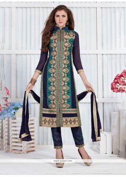 Simplistic Embroidered Work Navy Blue Georgette Churidar Designer Suit