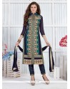 Simplistic Embroidered Work Navy Blue Georgette Churidar Designer Suit