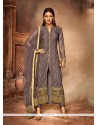 Exquisite Grey Embroidered Work Net Churidar Designer Suit