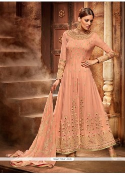 Exceptional Embroidered Work Peach Anarkali Salwar Kameez