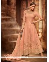 Exceptional Embroidered Work Peach Anarkali Salwar Kameez