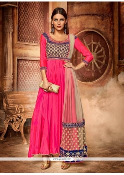 Sterling Embroidered Work Net Hot Pink Anarkali Salwar Kameez