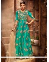 Extraordinary Net Sea Green Anarkali Salwar Kameez