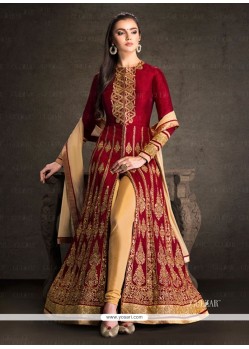 Dazzling Patch Border Work Maroon Designer Salwar Suit