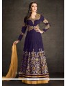 Savory Purple Patch Border Work Faux Georgette Anarkali Salwar Kameez