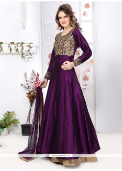 Conspicuous Tafeta Silk Resham Work Designer Floor Length Suit