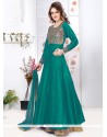 Delightful Sea Green Tafeta Silk Designer Floor Length Suit