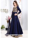 Entrancing Resham Work Blue Tafeta Silk Designer Floor Length Suit