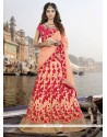 Miraculous Patch Border Work Peach And Pink A Line Lehenga Choli