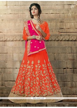 Orange Embroidered Work A Line Lehenga Choli