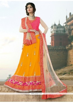 Pristine Net Mustard A Line Lehenga Choli