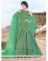Compelling Jacquard Silk Sea Green Embroidered Work A Line Lehenga Choli
